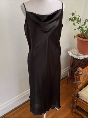 bebe Black Satin Cowl Neck Maxi Slip Dress